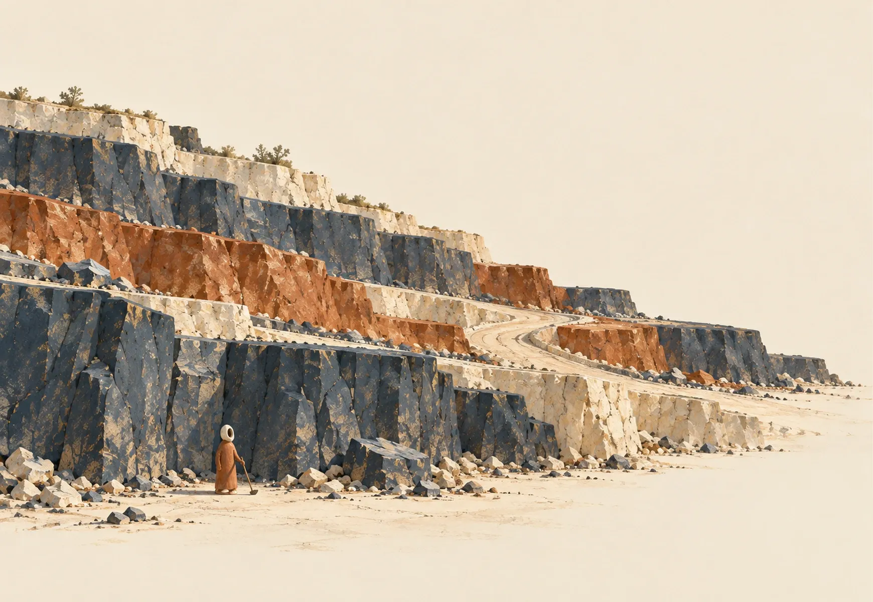 Painted strata of stone, terracotta and chalk
